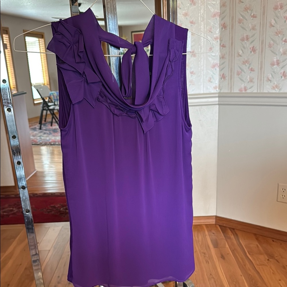 Tahari Purple Ruffled Tie Front Blouse